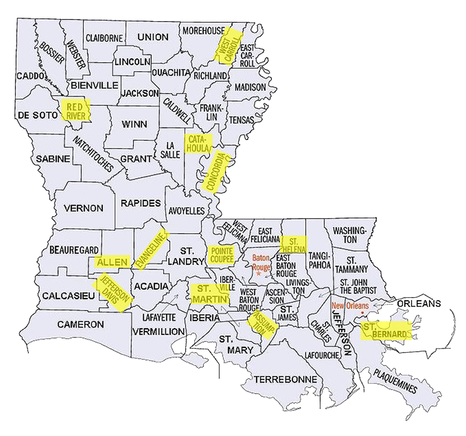 Parishes with No Representation on MEP list